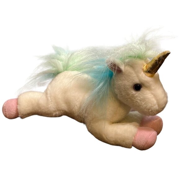 Aurora Unicorn Plush Stuffed Animal 9" White Pink Pastel Mane Tail Gold Horn - Picture 4 of 9